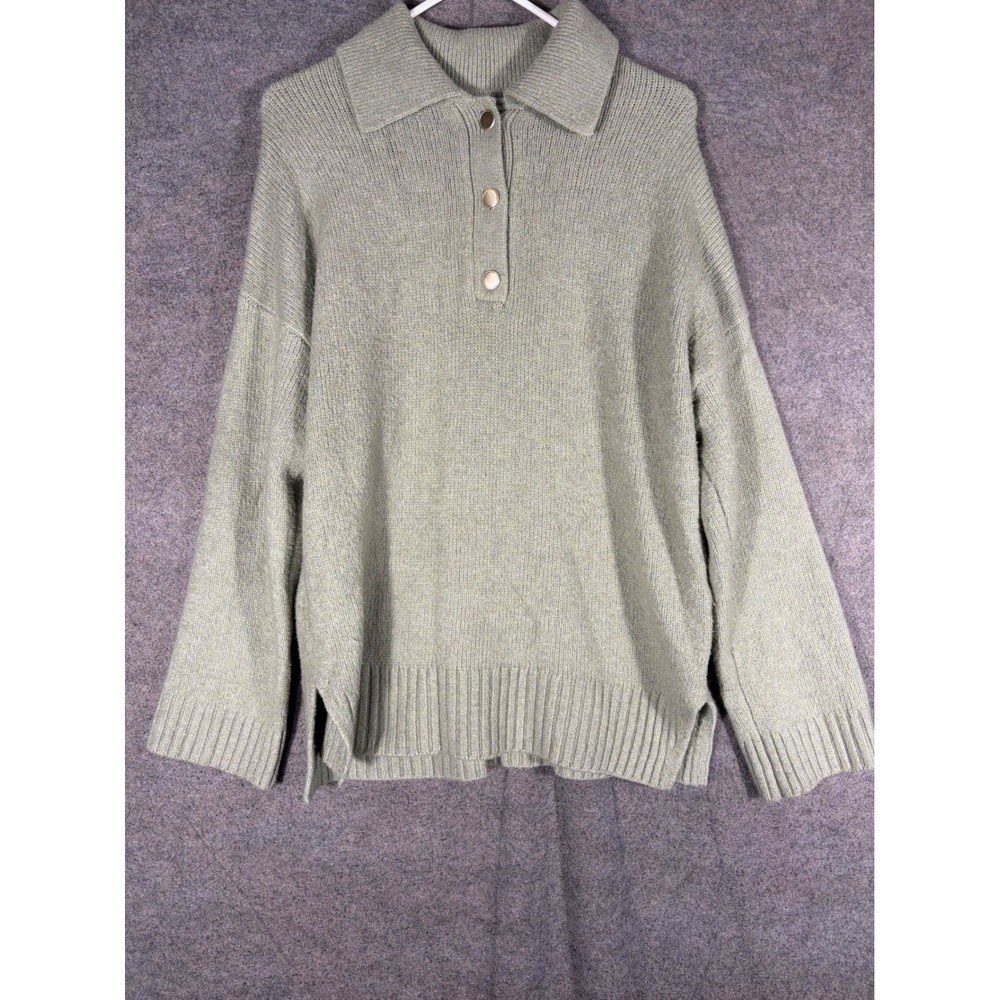 Abercrombie & Fitch Womens Sage Green Polo Collar Henley Knit Sweater Size M